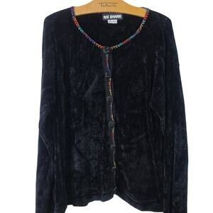 Ani Barrie USA Black Embellished Cardigan Soft Chenille Button Up Sweater Medium